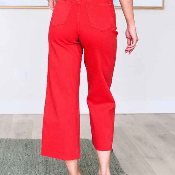 LISA HIGH RISE CONTROL TOP WIDE LEG CROP JEANS IN RED - Picture 8 of 9